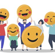 Characters of people holding positive emoticons illustration Characters of people holding positive emoticons illustration